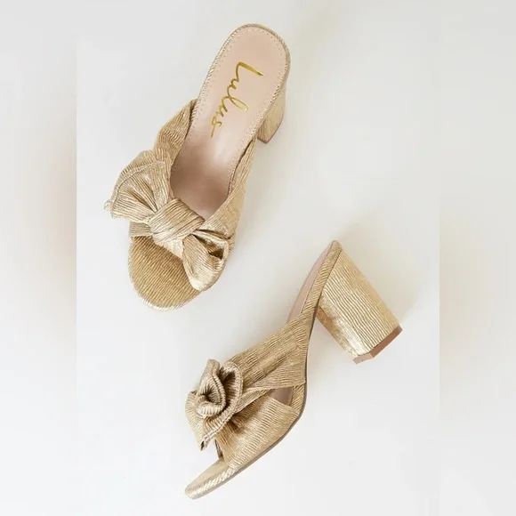 Lulu's Gold Knotted High Heeled Sandals with Bow Detail - Picture 2 of 8
